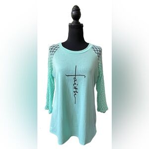 Green FAITH Shirt with See Through Lace Sleeves